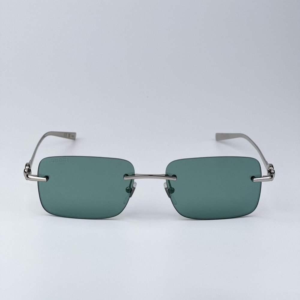 Gucci GG1703S 002 Women BRAND NEW Sunglasses Silver Green Mirror Rectangle
